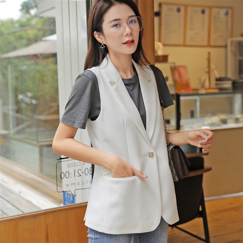 春秋修身马夹短款时尚西服领韩版显瘦大码外套西装侧开叉小马甲女
