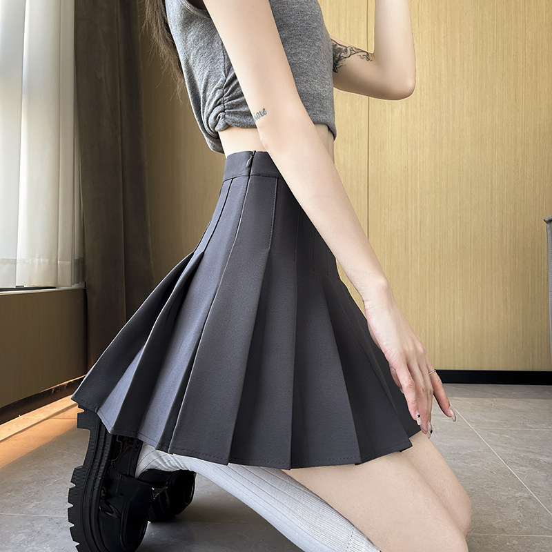 灰色百褶裙女夏季半身裙高腰短裙2024新款春秋小个子显瘦西装裙子