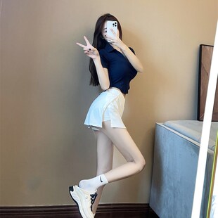 校园少女三色双层舒适弹力裙裤 思瑞 侧开叉新高尔夫飞盘运动短裙