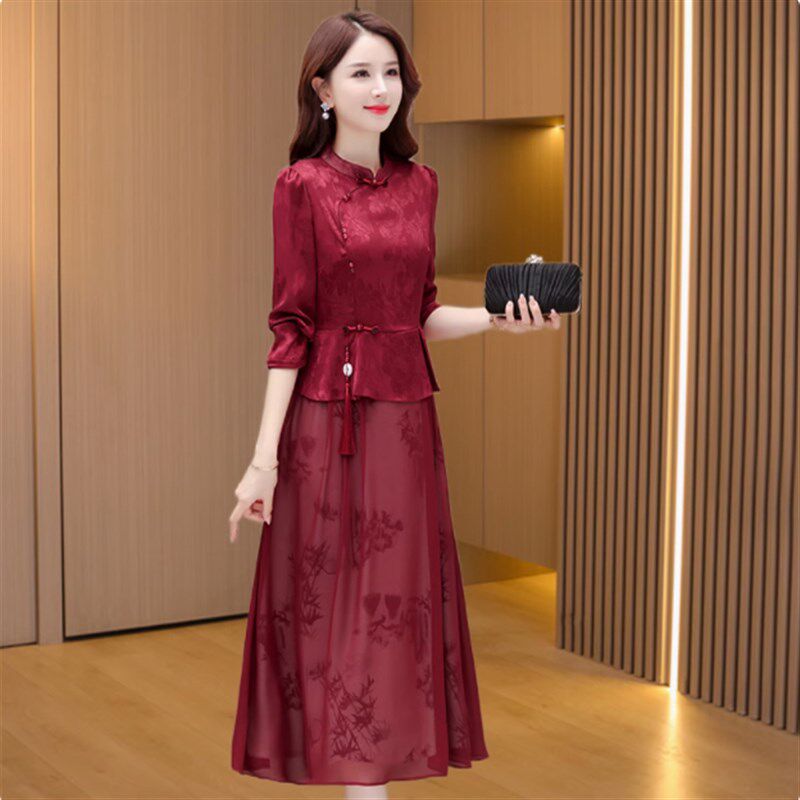 夏季新款高端改良旗袍连衣裙中长款韩版修身妈妈女小个子日常裙子
