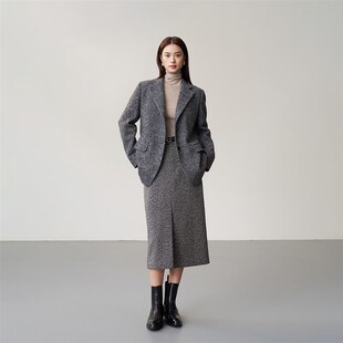 复古人字纹色织粗花呢铜氨里布 高定工艺 正肩平驳领羊毛西装 外套