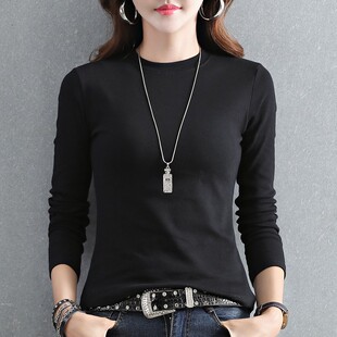 上衣女潮长袖 春秋百搭韩版 t恤女装 纯棉半高领打底衫 2020新款 春季