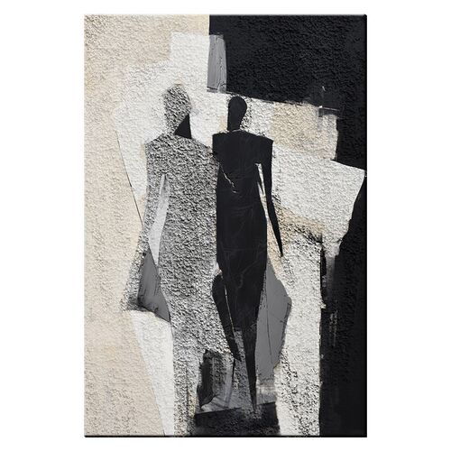 现代简约客厅装h饰画抽象人物沙发背景墙挂画肌理画黑白灰玄关壁
