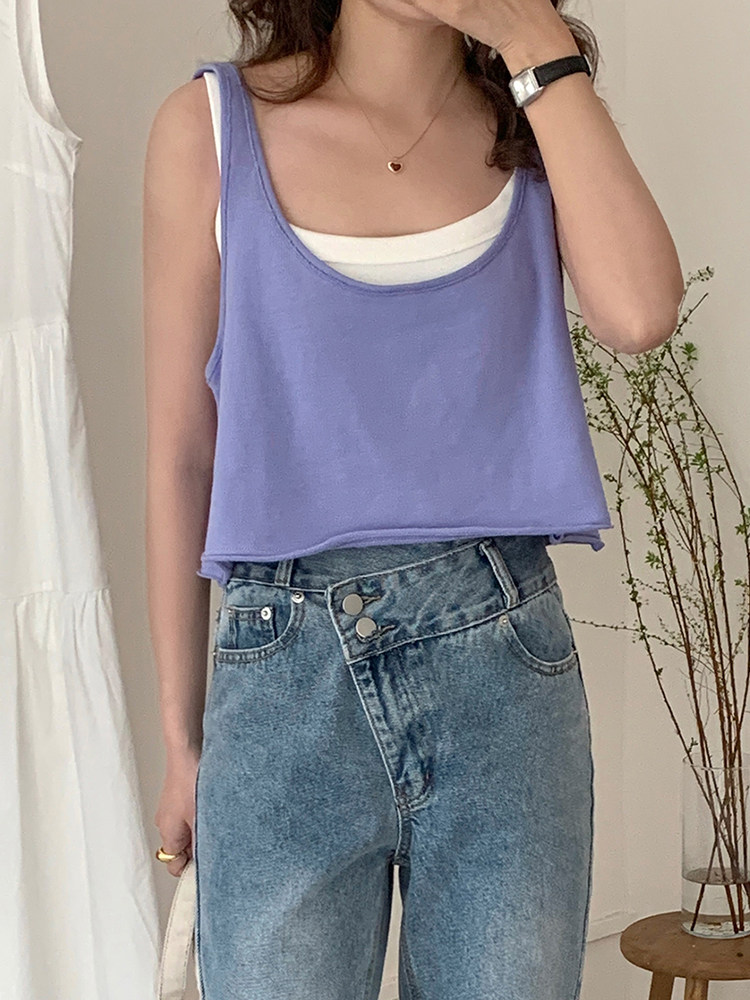 运动纯棉内搭打底背心女短款宽吊带露脐宽松无袖跳舞小众露腰上衣