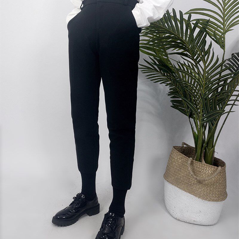 秋冬毛呢西装裤黑色百搭街头高腰垂感直筒显瘦加厚九分休闲裤男女