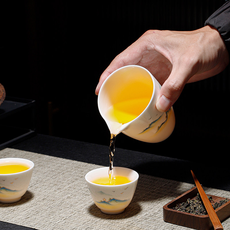 高档羊脂玉茶具套装白瓷功夫w茶杯家用客厅办公室会客泡茶陶瓷盖