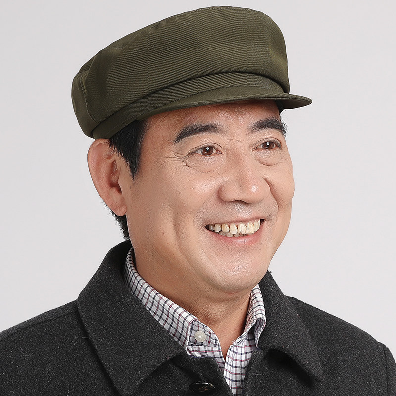老式中山帽子军绿色春夏天中老年马裤呢平顶帽子男士爷爷帽青年帽