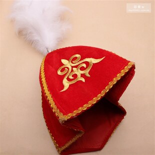 哈萨克族帽子新疆小花帽舞蹈演出头饰民族舞台表演哈族帽羽毛帽子