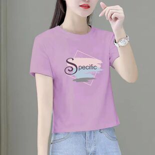 百搭夏季新款T恤女2023短款小个子百搭休闲韩版宽松短袖上衣