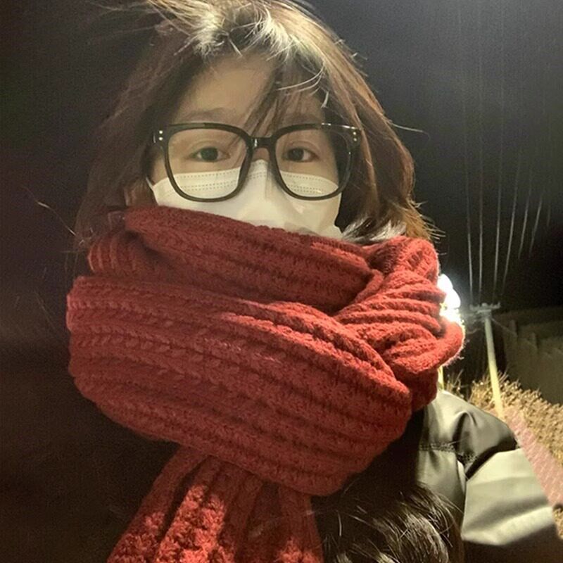 红色围巾手工diy毛线送女生礼物情人棉钩针编织材料包粗针织围脖