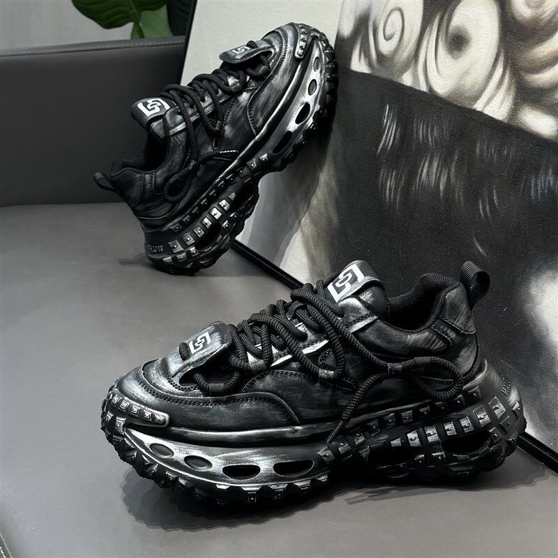 男鞋春款2025新款潮牌轮胎鞋复古做旧厚底增高运动休闲老爹鞋男款