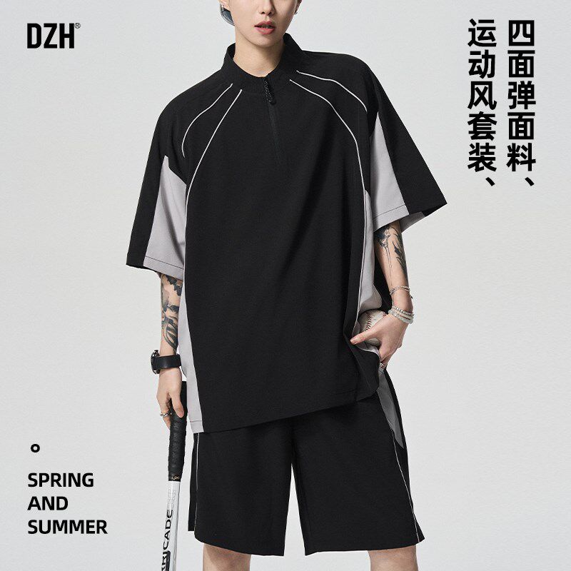 青少年冰丝短袖t恤男夏季薄款运动套装男款2025新款篮球服两件套