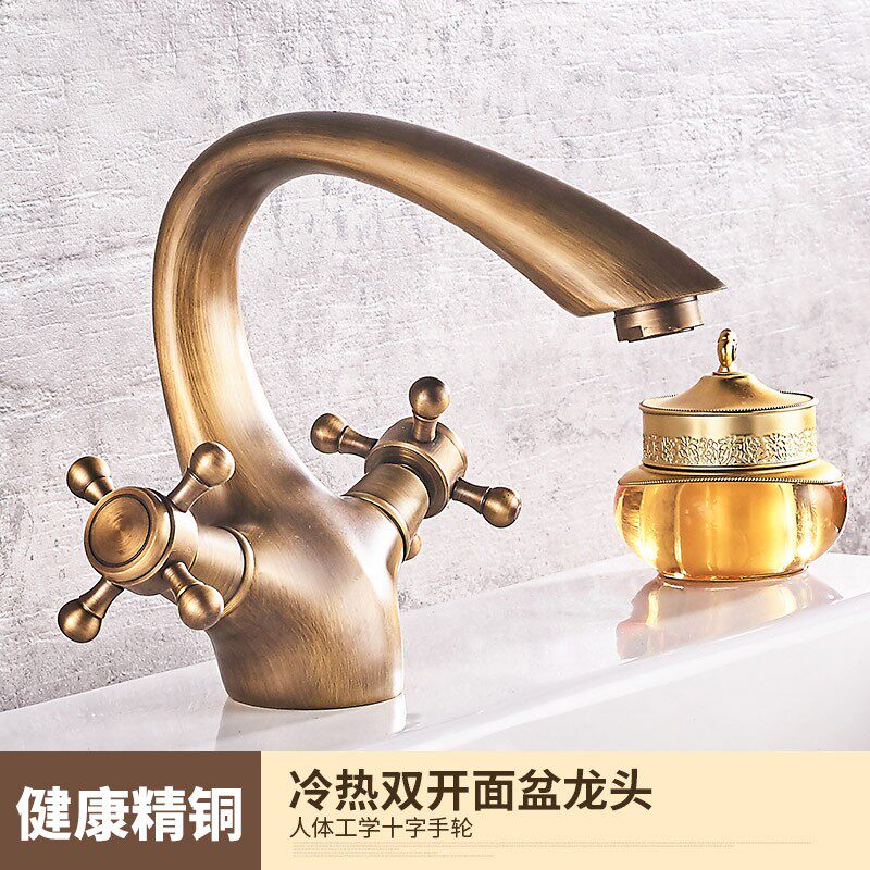 仿古水龙头冷热复古全铜纯铜欧式古铜色拉丝面盆龙头单孔单把加高