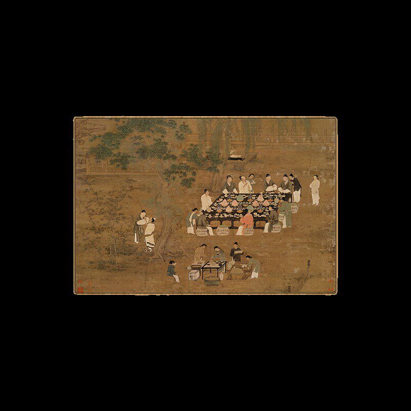 文会图新中式餐厅横幅装饰画茶室背景墙明清古Q典挂画玄关竖版带