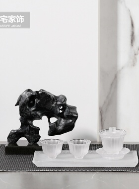 新中式水墨陶瓷花瓶小口花器铸铁B壶琉璃茶具套装客厅茶几组合摆