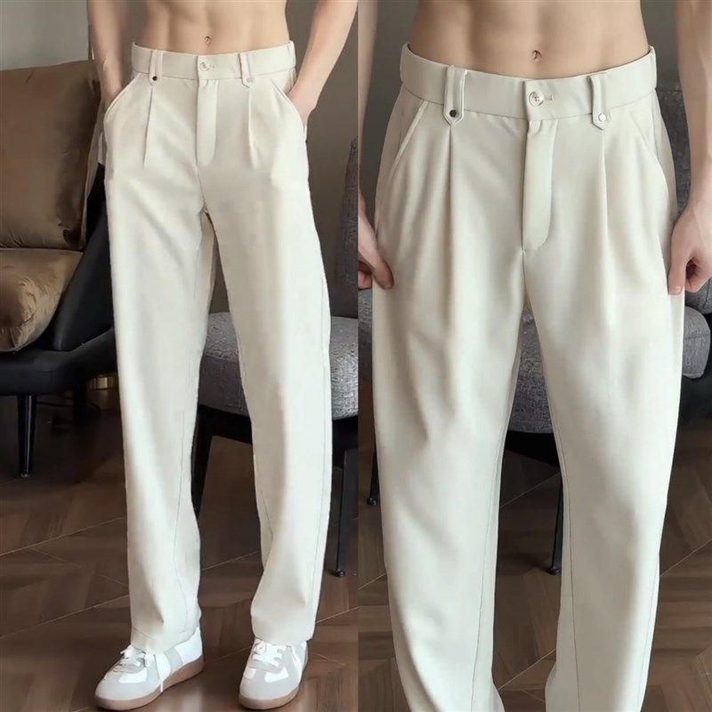 夏季男士b韩版垂感免烫商务休闲西裤简约百搭宽松透气纯色直筒长