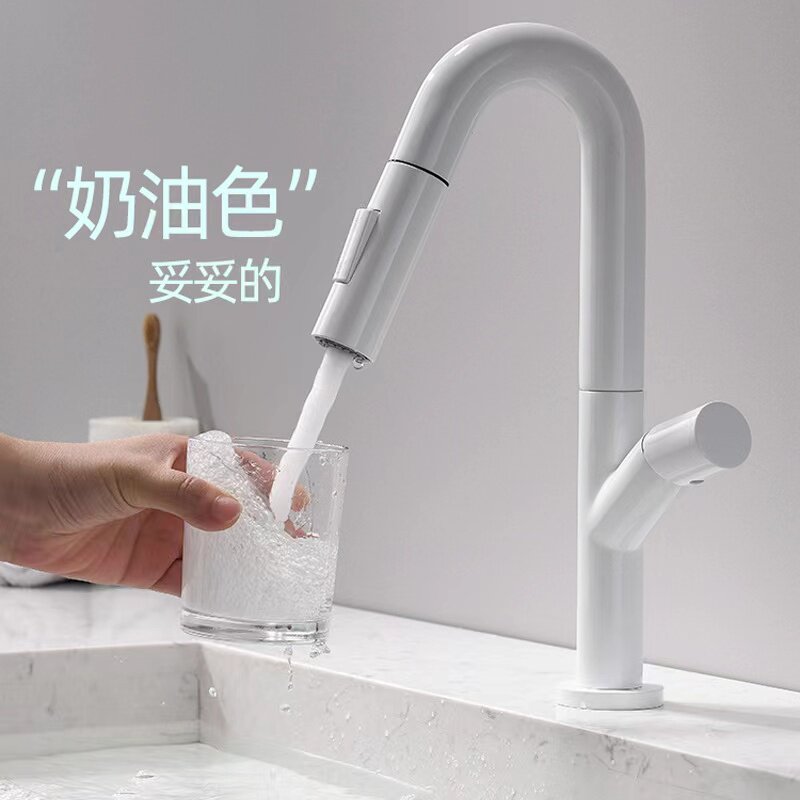 厨房全铜抽拉龙头加高台上盆冷热龙头家用洗面盆洗衣柜水槽龙头