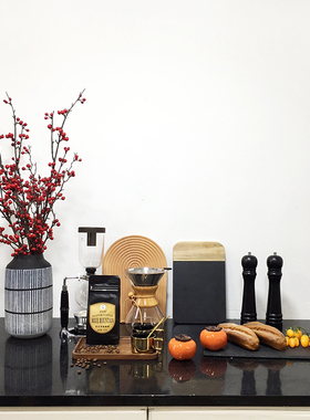 新中式厨房d摆件软装饰品样板房厨房摆设咖啡机咖啡豆面包厨具组