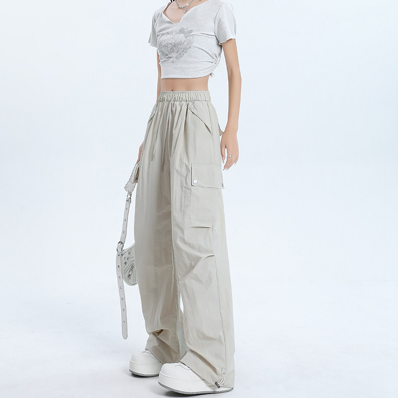 阔腿工装裤女夏天薄款2025新款高腰宽松垂感小个子休闲登山伞兵裤