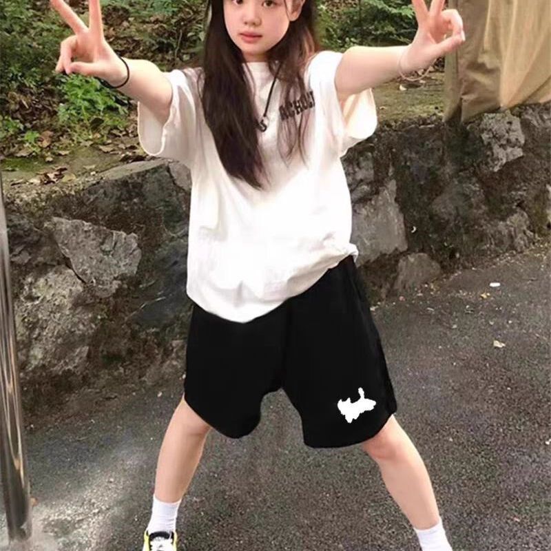 纯棉黑色短裤女2025新款夏季美式高街外穿运动休闲五分阔腿裤男女