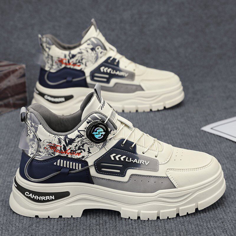 高帮男鞋秋季e皮面防滑运动休闲厚底增高小白板鞋中帮工装马丁靴