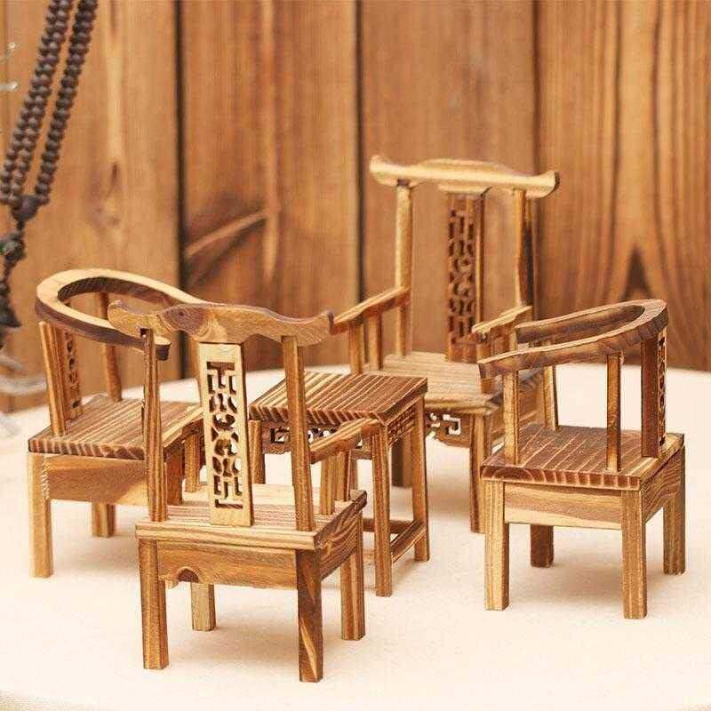 迷你木质小摆件工艺品桌面小椅子小G桌子组合家居卧室客厅摆设品