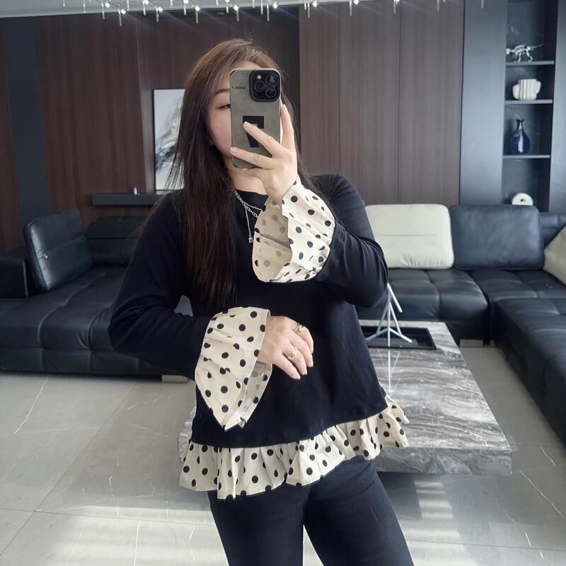 浪漫波点 大码女装胖mm2024年秋装冬装新款长袖打底衫显瘦t恤上衣
