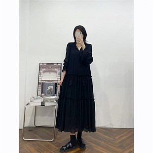 胖mm大码女装2025夏季新款高级感V领长袖茶歇连衣裙显瘦仙女长裙