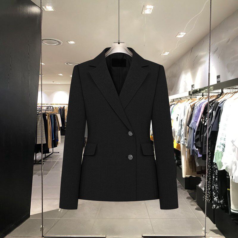 高级设计感黑色收腰西装外套女士2025新款春秋气质修身小西服套装