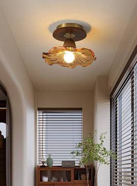 中风餐厅玄复关T80035阳台家用胡桃木道色玻璃led灯法式古古过灯