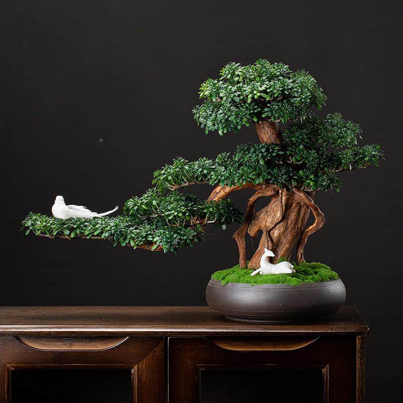 代真迎客松盆景栽室家居内摆件玄关客厅酒仿店假现花绿植RES装饰