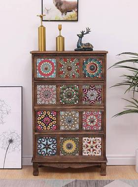 式实木斗柜美抽屉式收柜LMP物客纳厅储物柜阳台多层置柜卧室彩绘