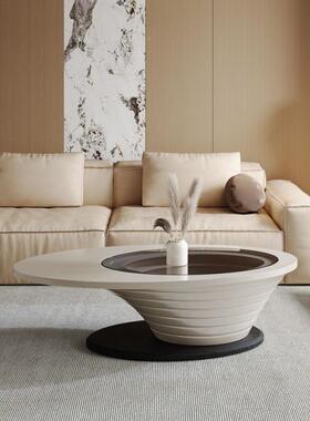 形深渊茶几客厅家用轻玻璃新款茶桌现简YVX约家用小户奢型椭圆茶