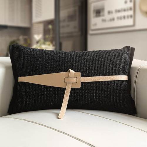 现简约样板间装ZNX饰腰枕黑代色腰靠垫宿设计款靠枕酒店师民软装