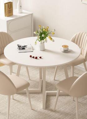 桌奶油风法式圆桌餐桌小户型家岩板OYF椅组用合轻谈奢接待洽阳台