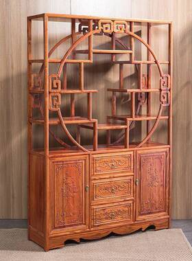 博古架实木式多宝阁jls6MMMM古客榆木茶室柜装饰仿架厅玄关隔断柜