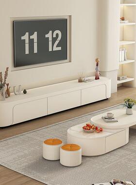 奶油风茶轻奢客厅型2312X346实木几宿现代简约小户伸缩茶几组合电