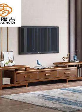 中式实木电视柜伸缩室茶几柜组合柜矮63730小地户型客厅卧家具新