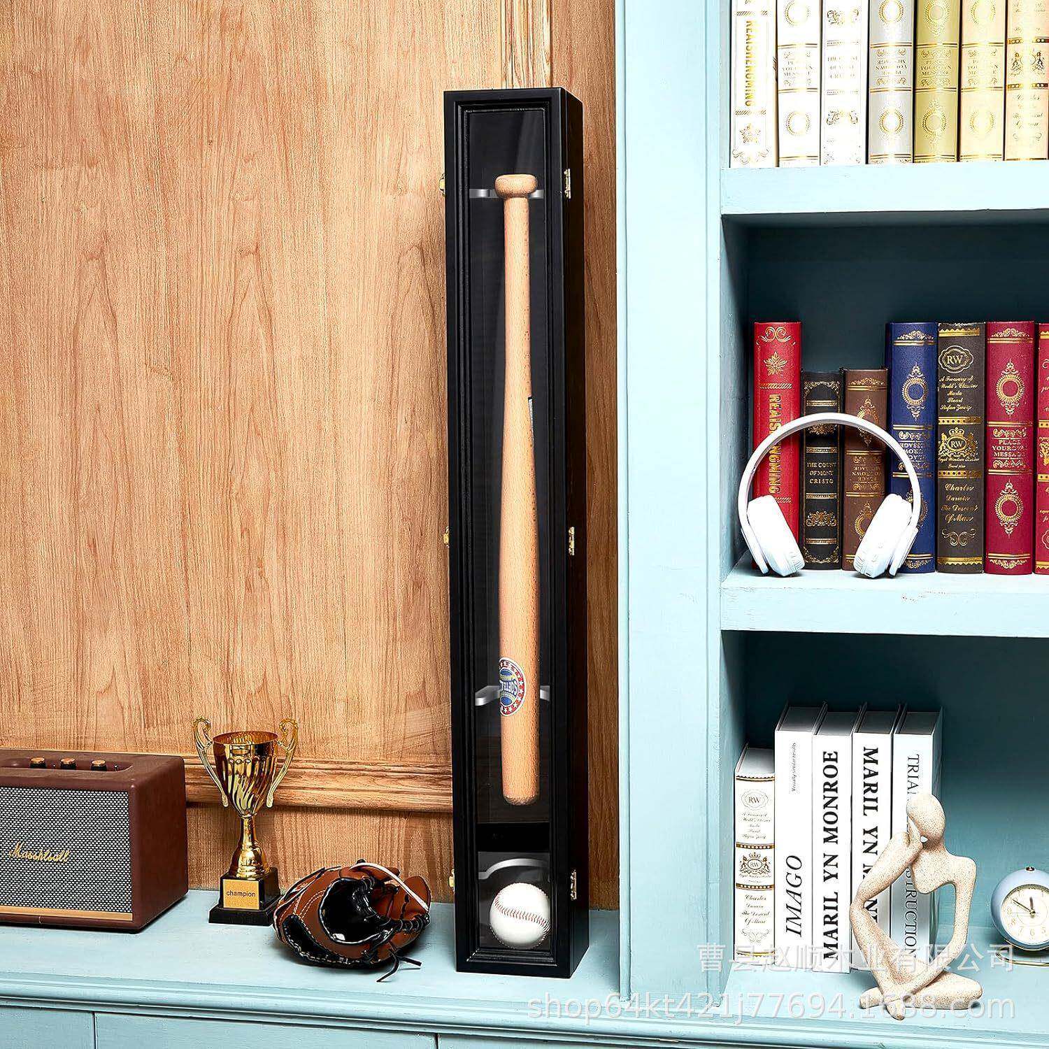 棒球棍展示盒木框力透亚克门木制墙明壁收纳默认盒黑色棒球带棒支