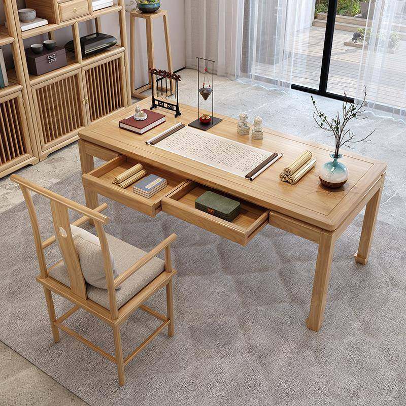 新式中实木书房法桌BRP学生写字台书桌老榆木公接待电脑桌办椅书