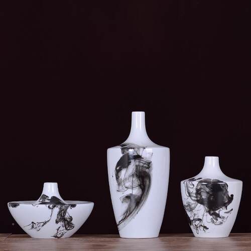腾跃陶瓷现新中式软装代样板房家饰品JM0019小口方尖水墨画插居花