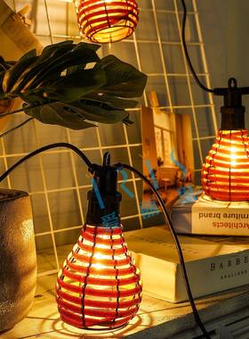 仿藤编S灯串14透球泡明仿藤编灯子节日派对商VSS铺罩装饰灯