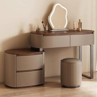 205新款马鞍皮实木梳2妆台LIK床柜轻奢简约小现代斗柜头一体型化