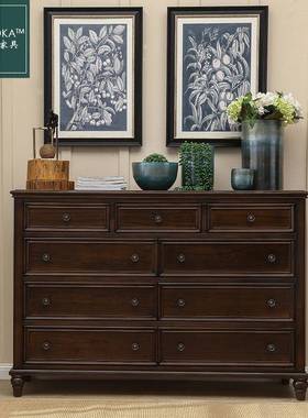 美式全实木美九斗柜式乡村经典七斗墙柜复古风收客厅靠AIV边柜卧