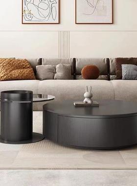 客家用小户型网红黑色圆形几茶岩板几大KNC小圆茶茶几组合厅简约