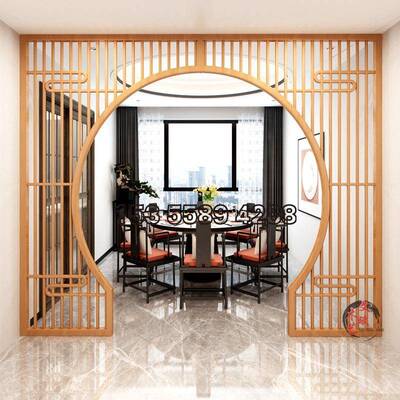 实木花格月洞RFG门月新式客厅亮门古隔中断屏风圆形拱门仿博古架