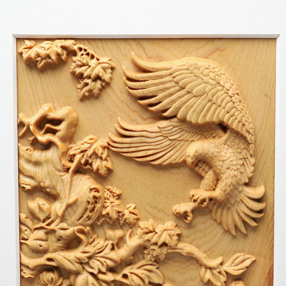 崖柏木雕中式雄鹰装饰画 鹏程万里大鹏展翅办公室玄关挂画工艺品