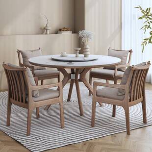 板岩圆桌圆形餐桌圆形用家小户餐桌型餐厅中风餐桌椅岩板餐古桌家