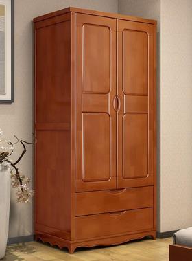 实木衣柜2开门米中二式卧GTY室橡1胶木收纳储物童衣儿橱家用小户