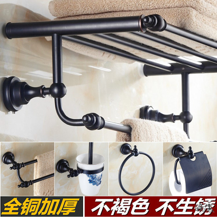 毛巾架全铜仿古套装欧式浴巾架 黑色浴室置物架卫生间巾架